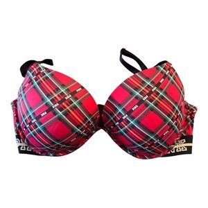 Victoria’s Secret PINK Padded Bra 36DD Red Tartan Plaid